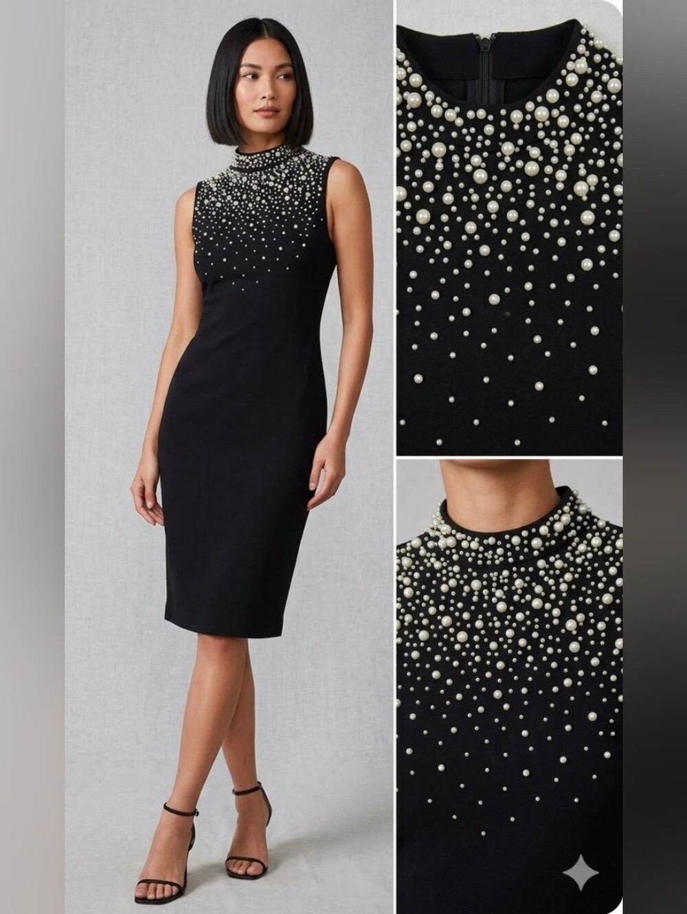 Karl Lagerfeld Paris Pearl Mock Neck Scuba Crepe Sheath Dress Black Size 10